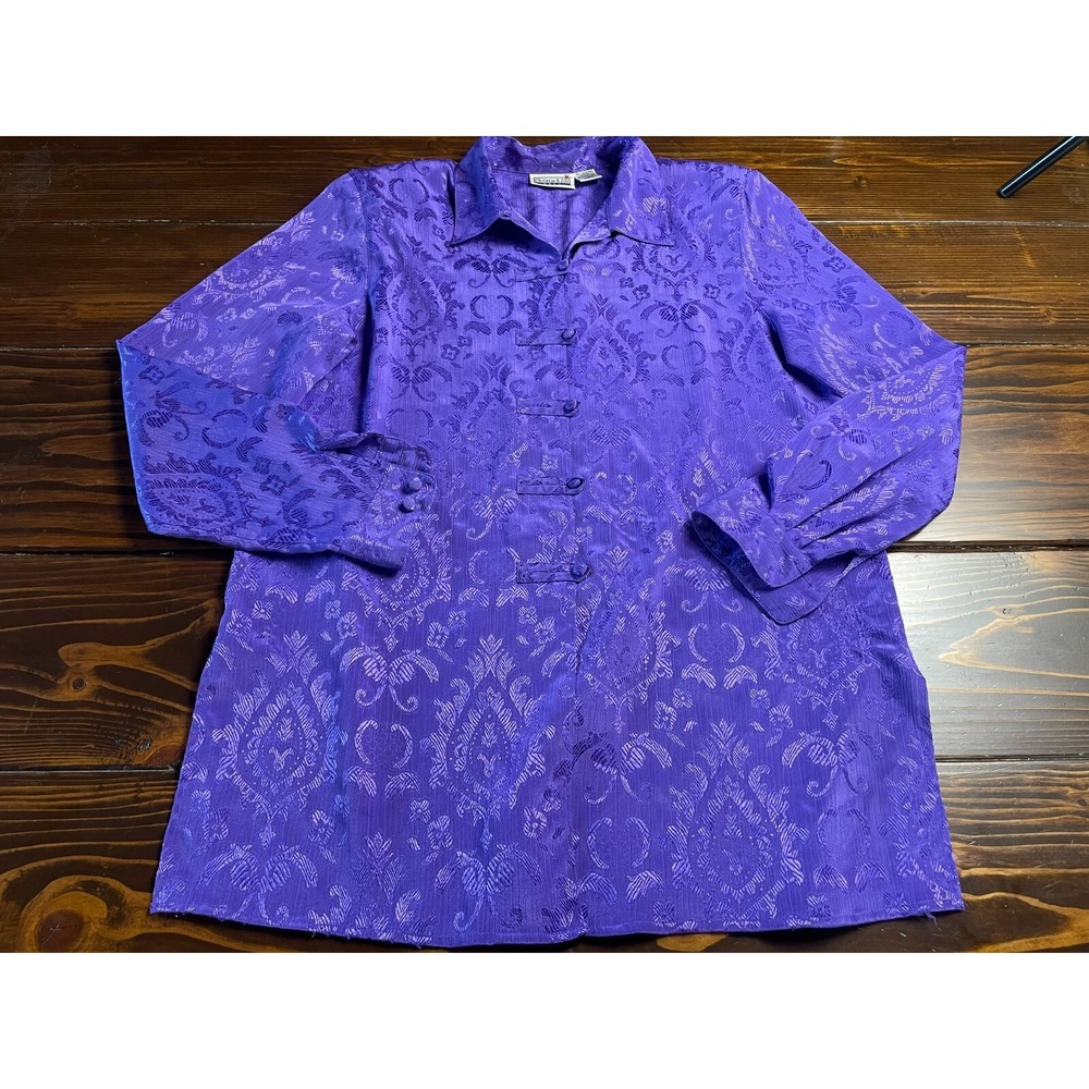 Christie & Jill Shirt, Women's Large Tall, Purple, Floral, Vintage, Shoulder Pad